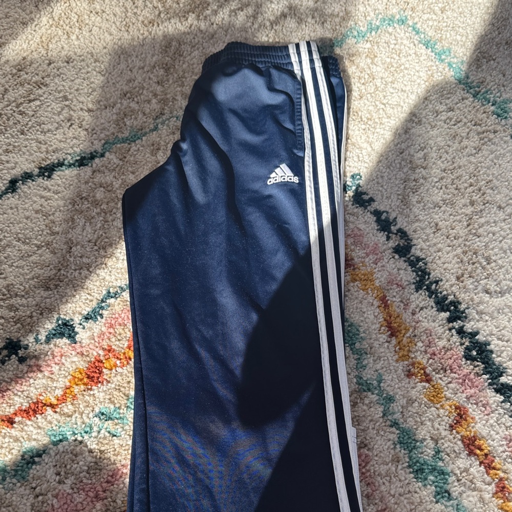 Adidas Kids Dark Blue Joggers with White Stripes